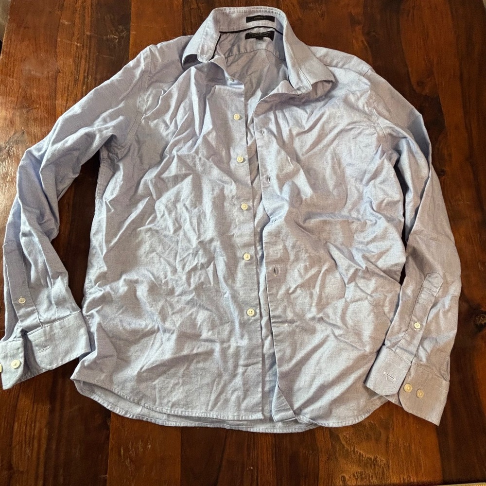 Banana Republic Mens Untucked Fit Shirt Large Blue Wrinkle Resistant Check L